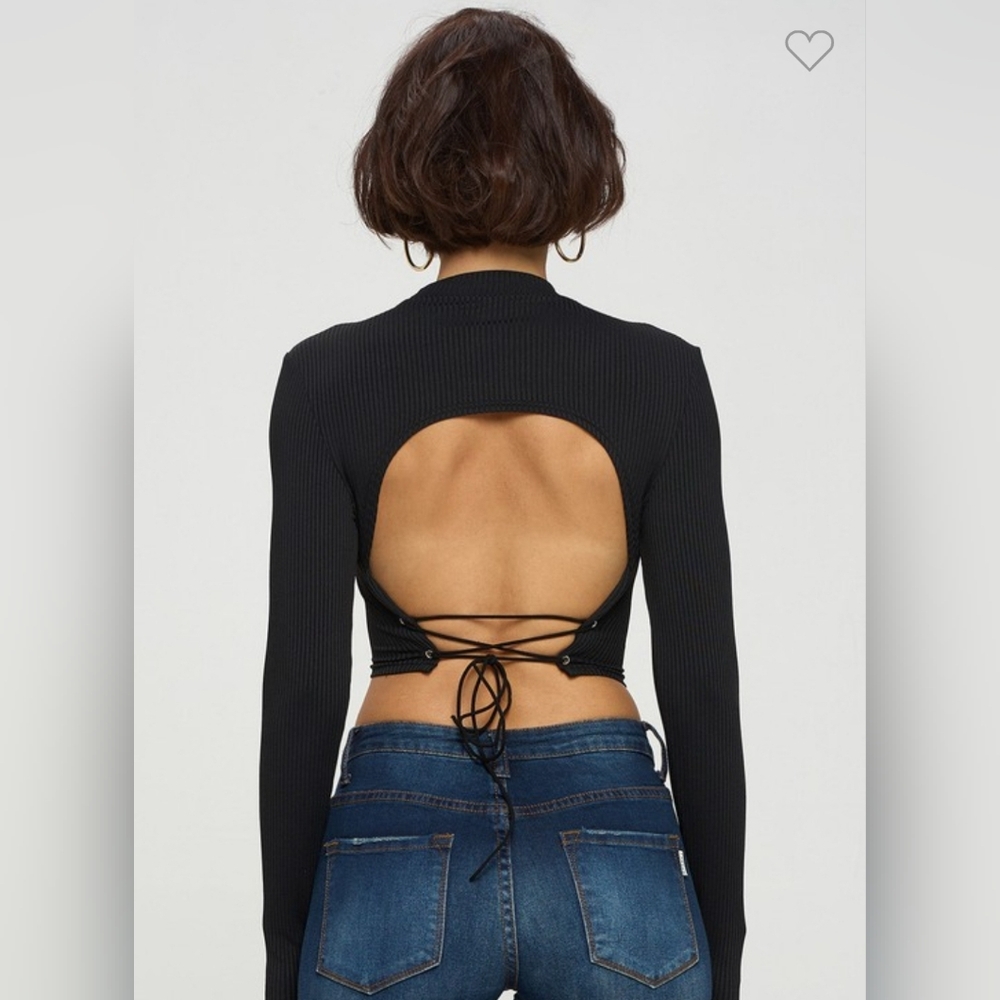 Black Open-Back Lace-Up Top